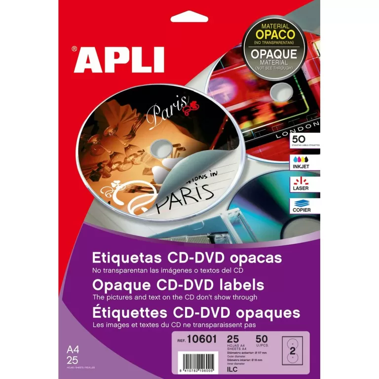 Stickers/etiketten Apli 10601 Rond CD/DVD Wit 25 Lakens