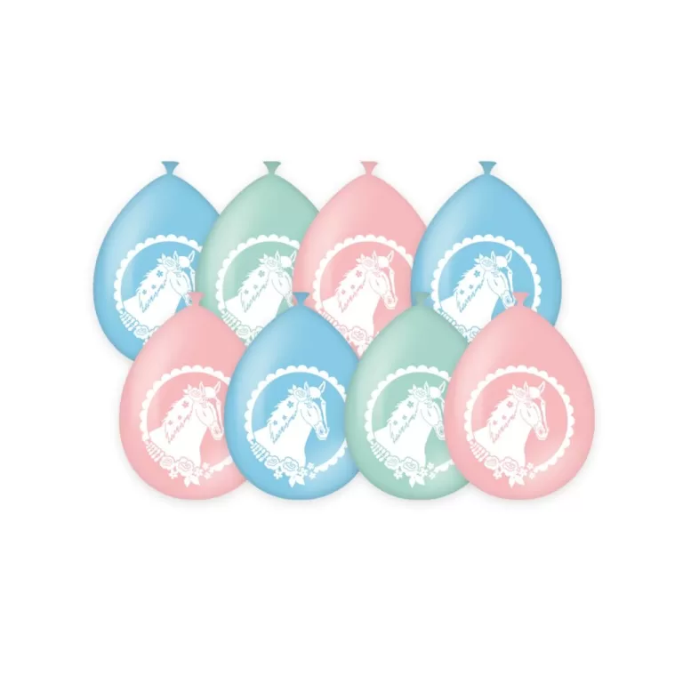 Party Ballonnen Paarden 8 Stuks Pastel Roze/Blauw/Groen