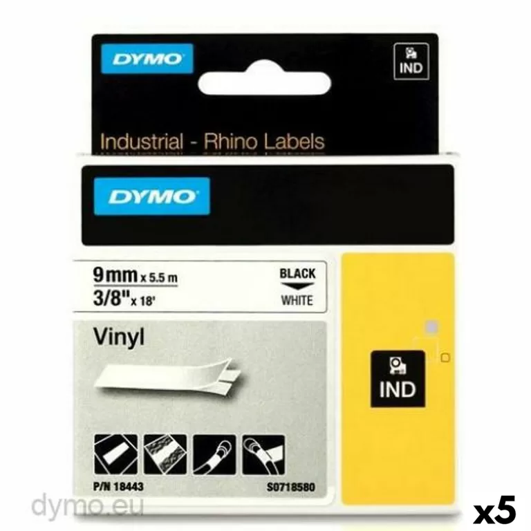 Gelamineerde Tape voor Labelmakers Rhino Dymo ID1-9 Wit Zwart 9 x 5