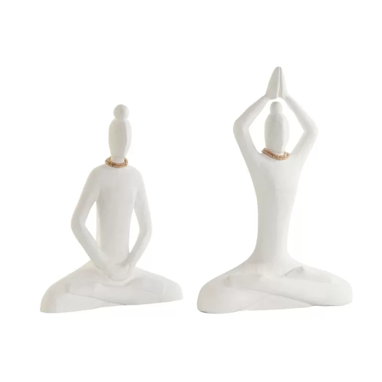 Decoratieve figuren DKD Home Decor Wit Natuurlijk Orientaals Yoga 25 x 8 x 36 cm (2 Stuks)