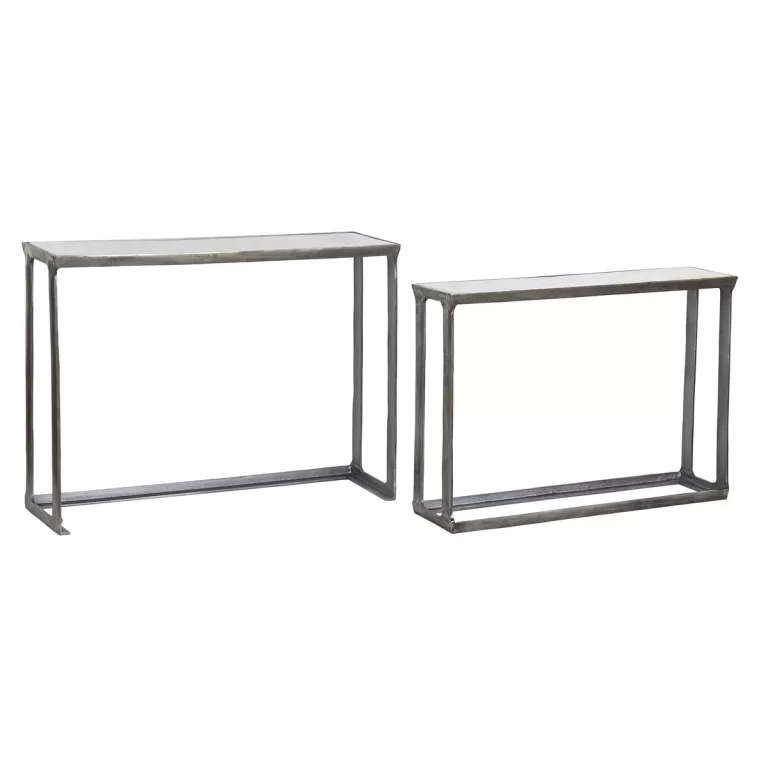 Set van 2 tafels Home ESPRIT Wit Zilverkleurig Aluminium Marmer 107 x 30 x 81 cm