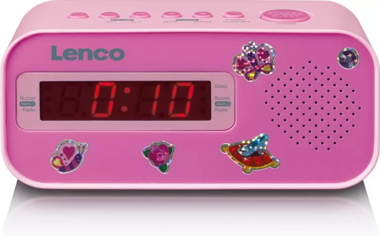 Lenco CR-205PK Wekkerradio met Slaaptimer Alarmfunctie met Stickerset Roze