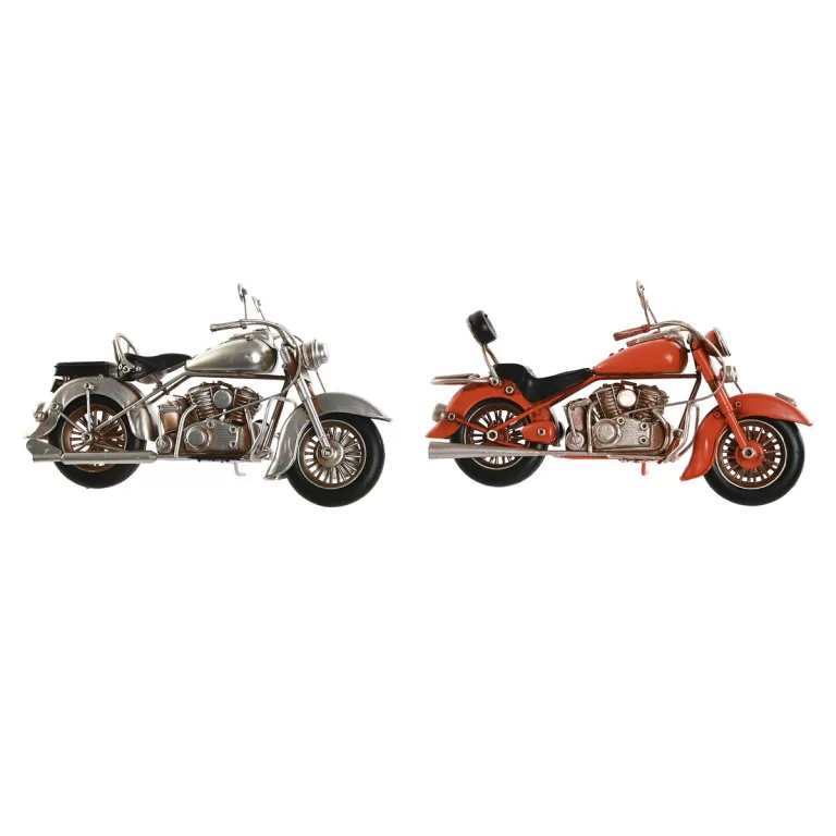 Decoratieve figuren Home ESPRIT Motorfiets Grijs Oranje Vintage 27 x 11 x 15 cm (2 Stuks)