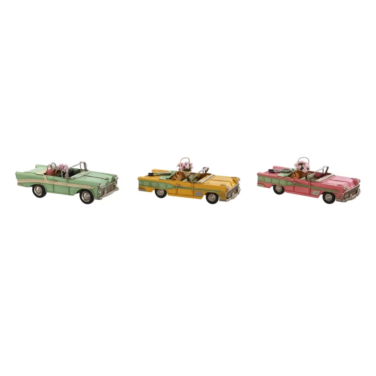 Decoratieve figuren Home ESPRIT Auto Geel Roze Vintage 26 x 11 x 9 cm (3 Stuks)