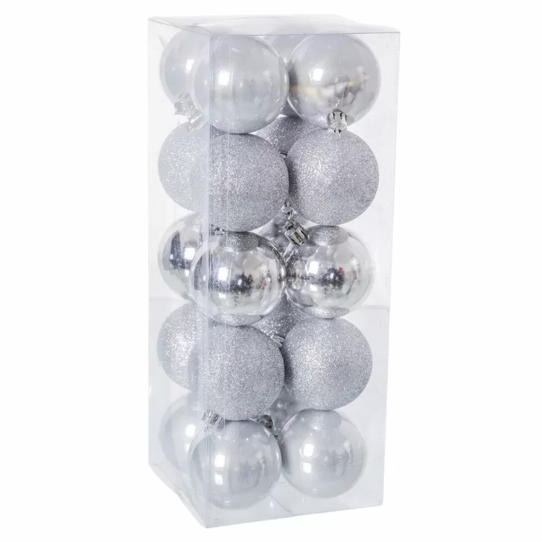 Kerstballen Zilverkleurig Plastic 6 x 6 x 6 cm (20 Stuks)