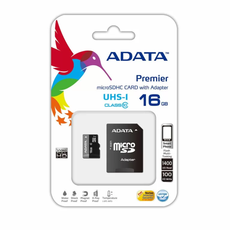 Micro SD geheugenkaart met adapter Adata CLASS10 16 GB