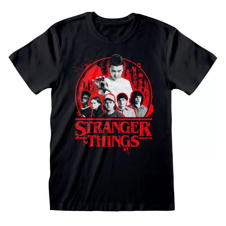T-Shirt met Korte Mouwen Stranger Things Circle Logo Zwart Uniseks