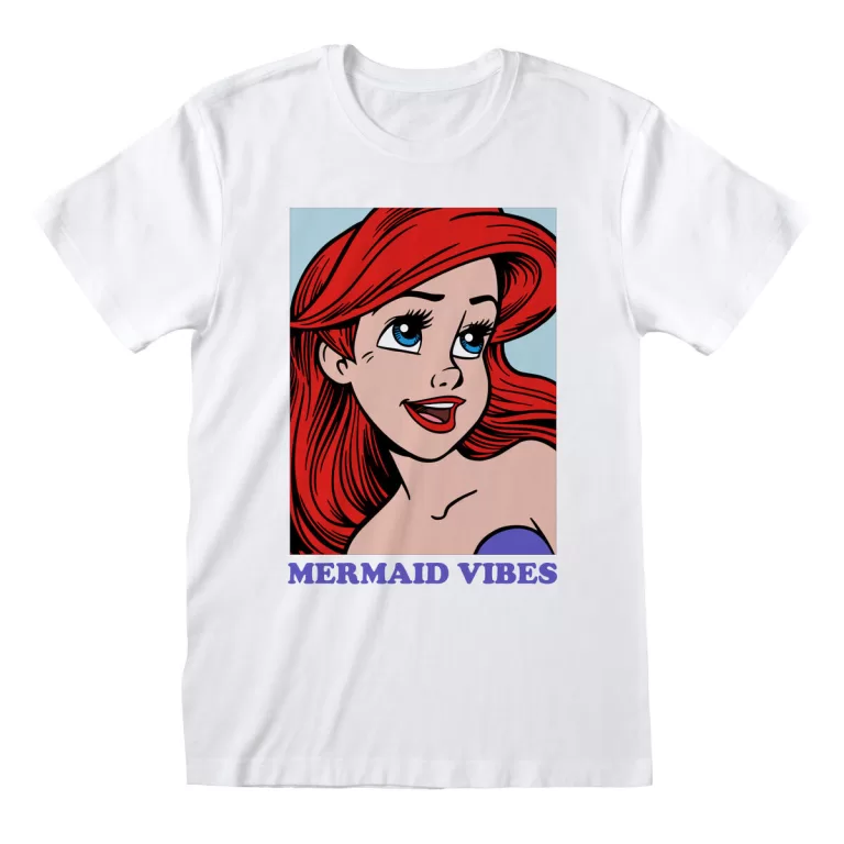 T-Shirt met Korte Mouwen The Little Mermaid Mermaid Vibes Wit Uniseks