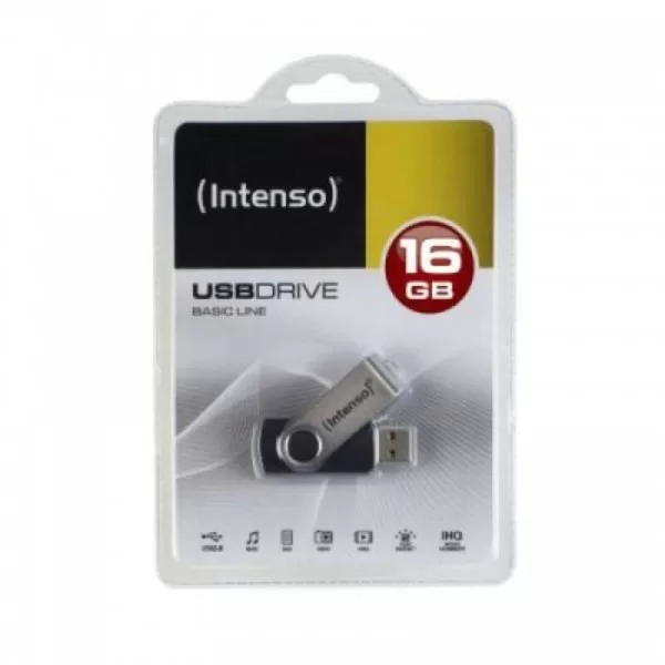 USB stick INTENSO 3503470 16 GB Sleutelhanger Zwart Zwart/Zilverkleurig DDR3 SDRAM