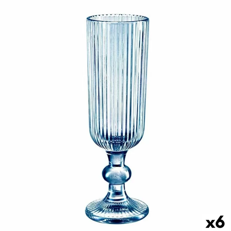 Champagneglas Strepen Blauw Glas 160 ml (6 Stuks)
