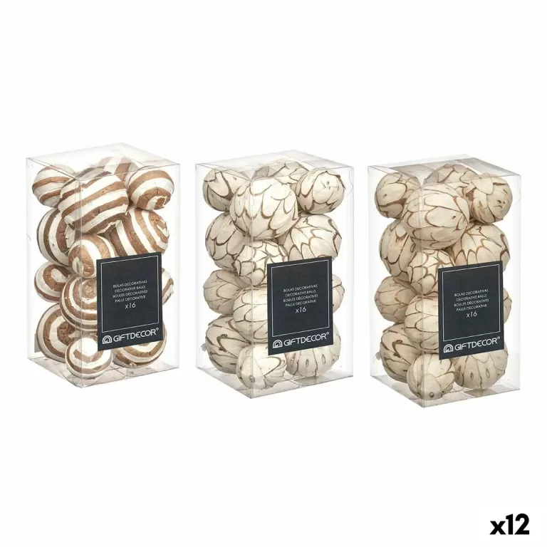 Set of Decorative Balls Bruin Wit (12 Stuks)