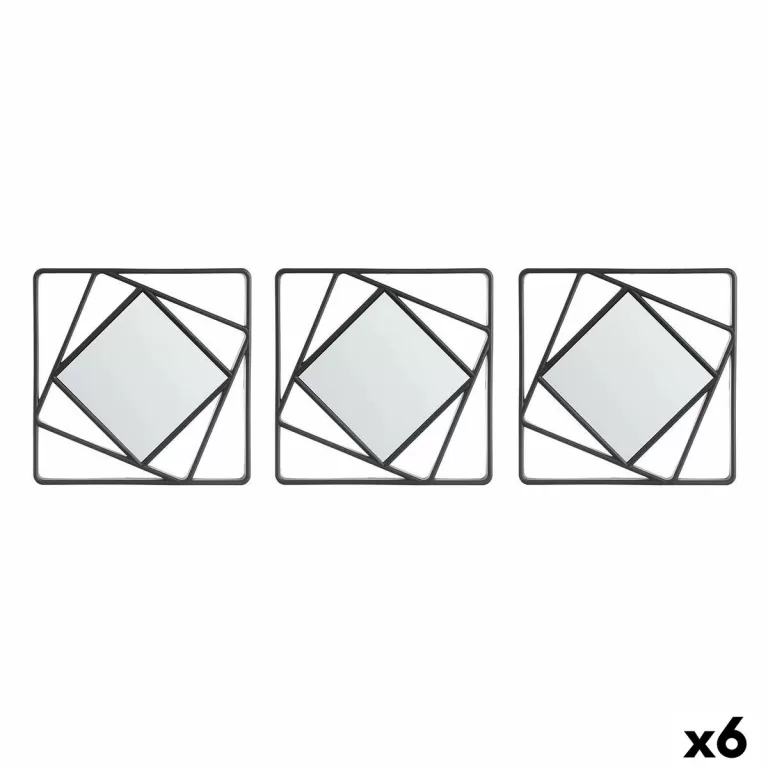 Set spiegels Vierkant Abstract Zwart Polypropyleen 78 x 26 x 2