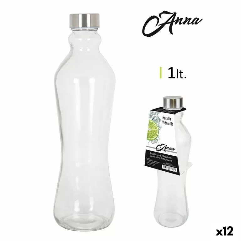 Glazen fles Anna 1 L Metalen dop Metaal Glas (12 Stuks)