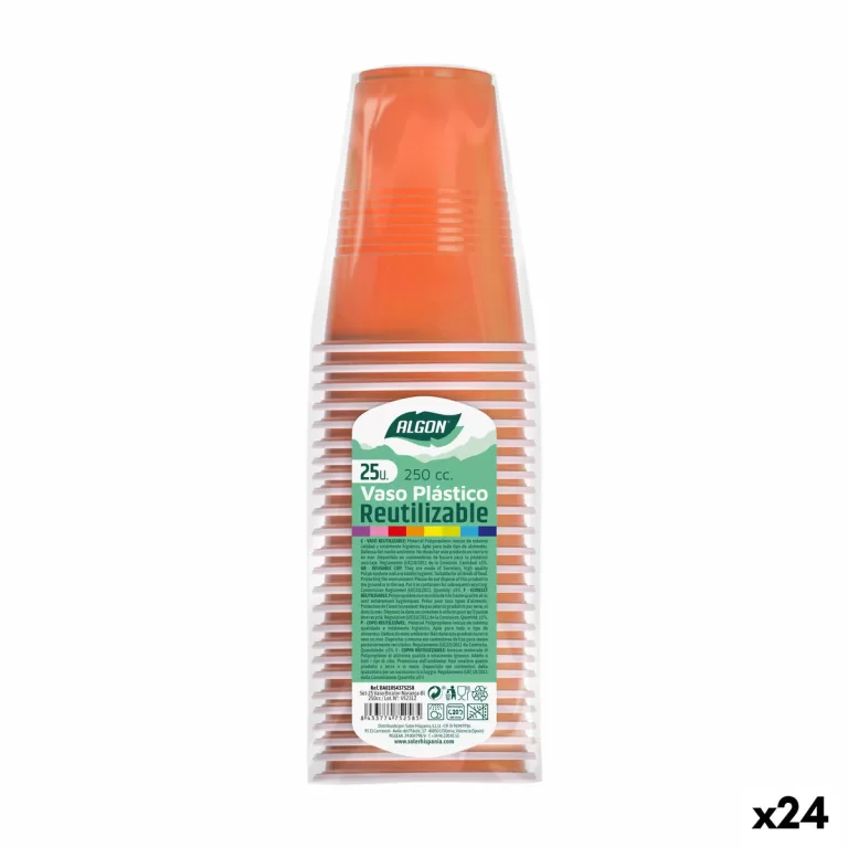 Set van herbruikbare glazen Algon Oranje 24 Stuks 250 ml (25 Onderdelen)