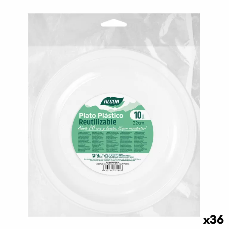 Set van herbruikbare borden Algon Cirkelvormig Wit Plastic 21