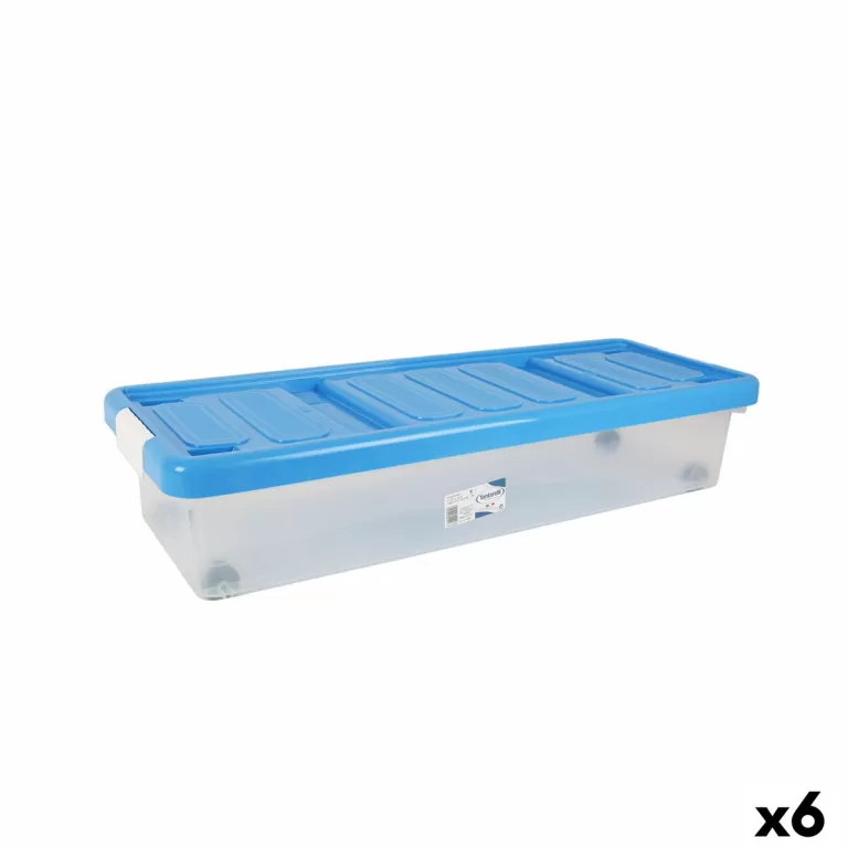 Opbergbak met Deksel Tontarelli Plastic Blauw Transparant 24 L Wielen 79 x 28