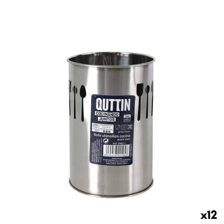 Pot voor Keukengerei Quttin Roestvrij staal Zilverkleurig 10 x 15 x 10 cm (12 Stuks)