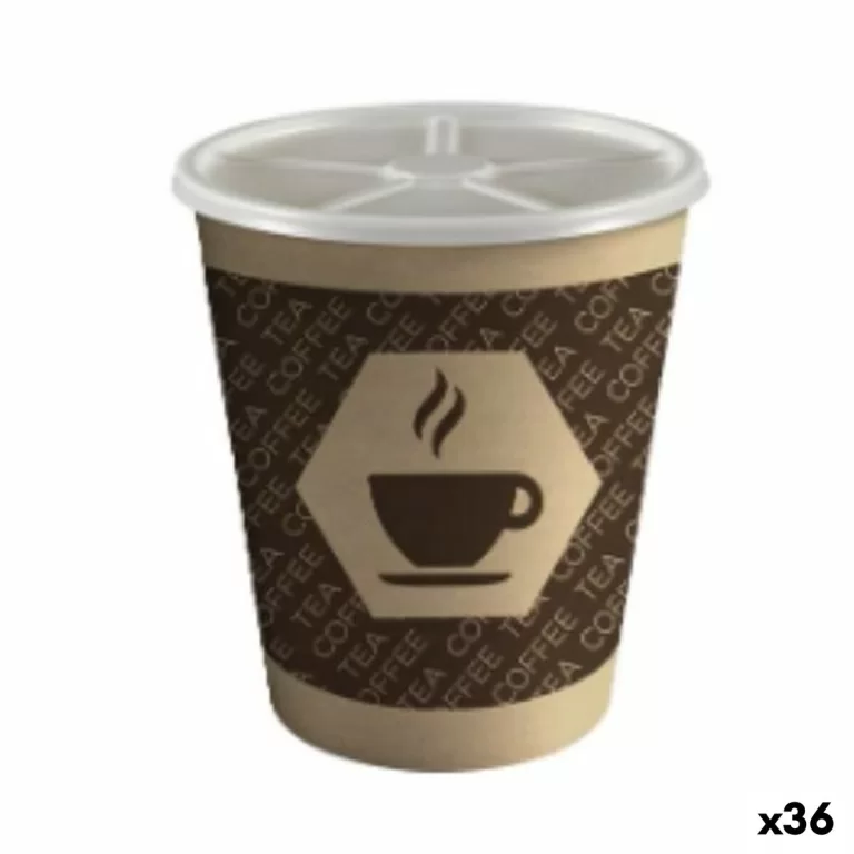 Glas met deksel Algon Karton Wegwerp Koffie 36 Stuks (12 Onderdelen)