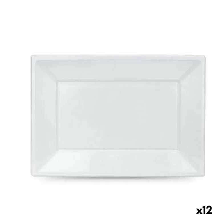 Set van herbruikbare borden Algon Wit Plastic Rechthoekig 33 x 23 x 2 cm (12 Stuks)
