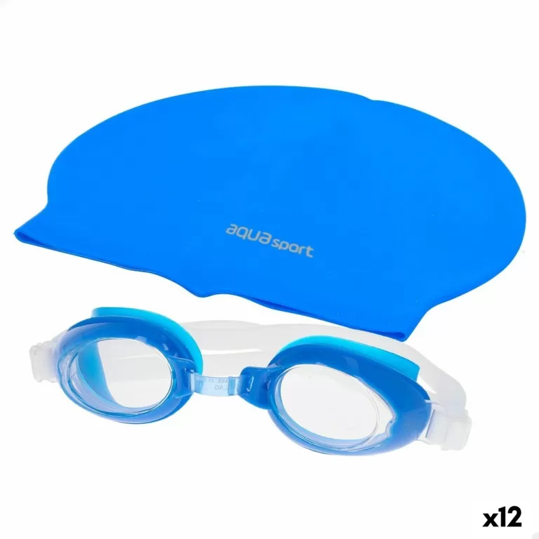 Badmuts en Zwembril AquaSport Blauw Kinderen Plastic (12 Stuks)