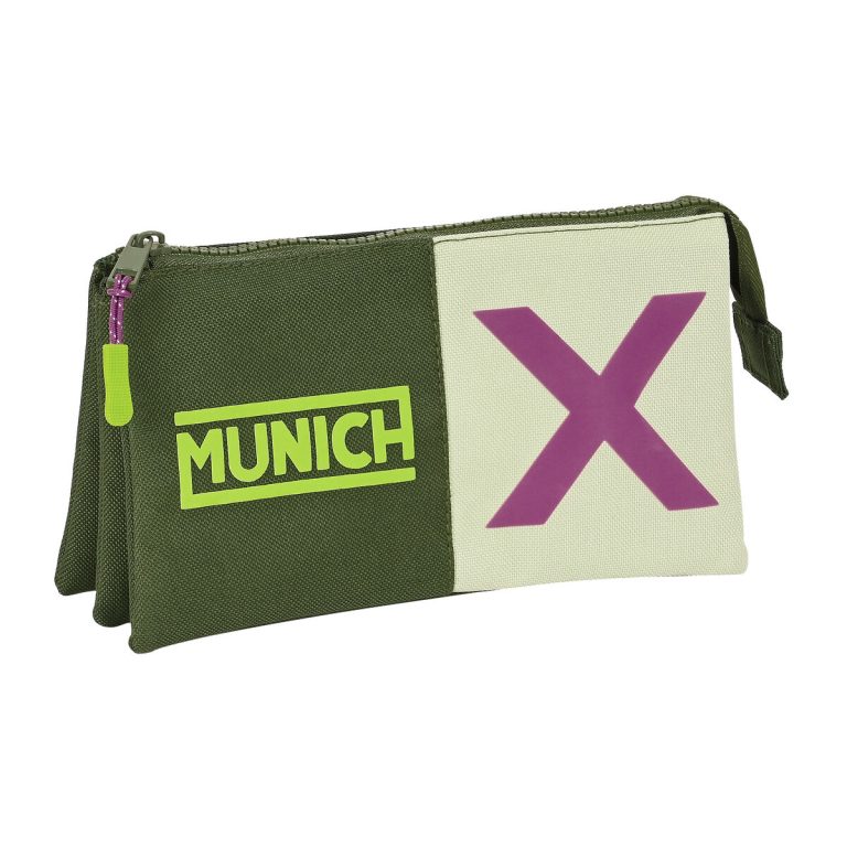 Pennenetui met 3 vakken Munich Bright khaki Groen 22 x 12 x 3 cm