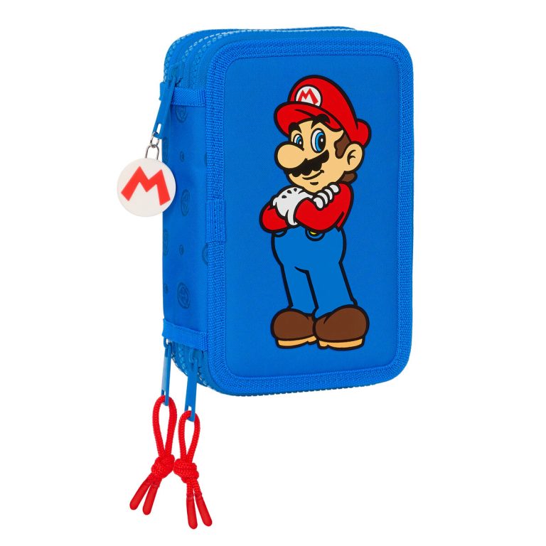 Driedubbele Pennenzak Super Mario Play Blauw Rood 12.5 x 19.5 x 5.5 cm (36 Onderdelen)