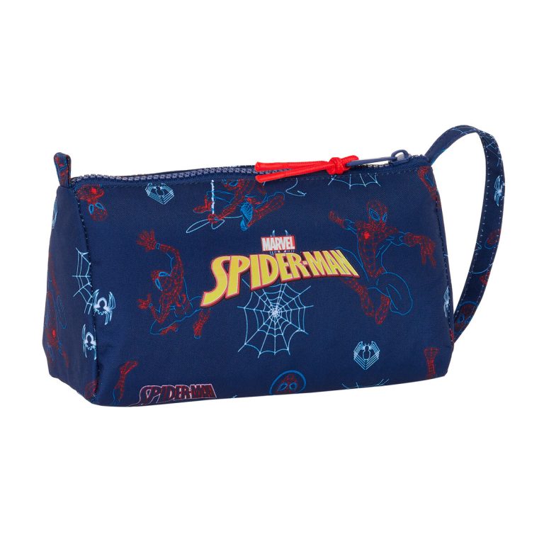 Schooletui met Accessoires Spider-Man Neon Marineblauw 20 x 11 x 8.5 cm (32 Onderdelen)