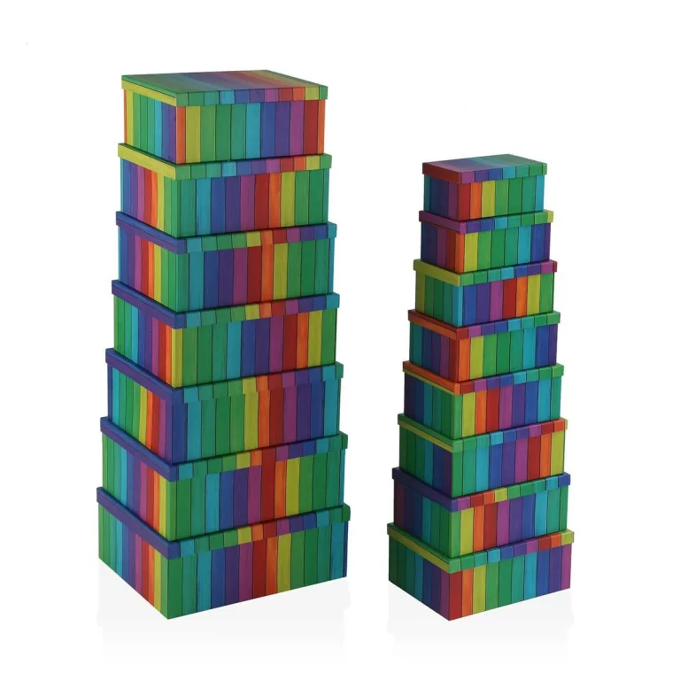 Set van opstapelbare opbergboxen Versa Regenboog Karton 15 Onderdelen 35 x 16