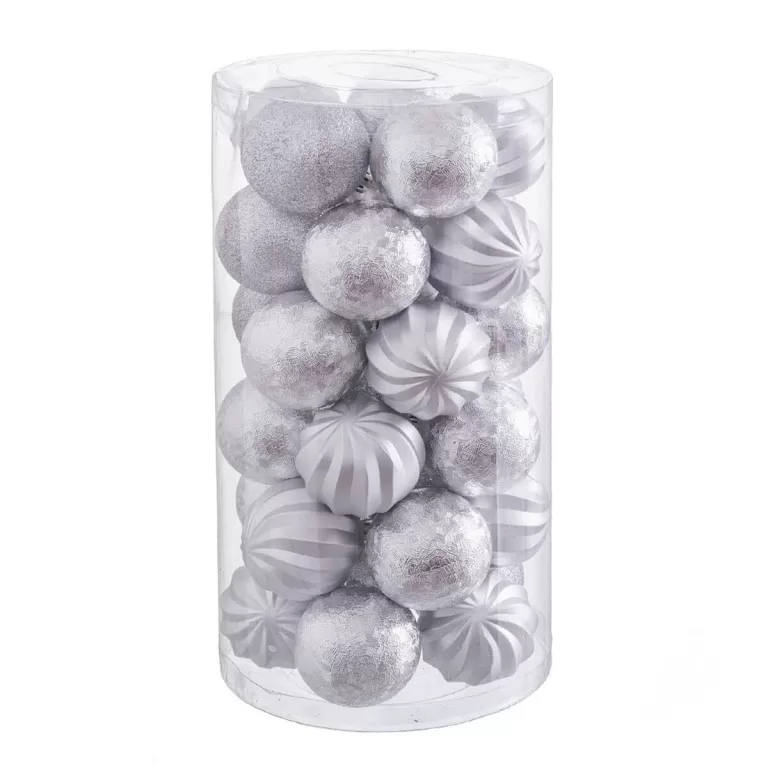 Kerstballen Zilverkleurig Plastic 6 x 6 x 6 cm (30 Stuks)