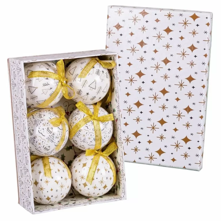 Kerstballen Wit Gouden Papier Polyfoam 7