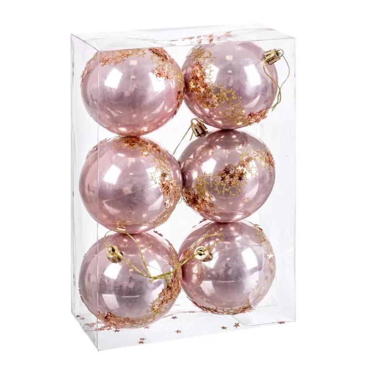 Kerstballen Roze Plastic 8 cm (6 Stuks)