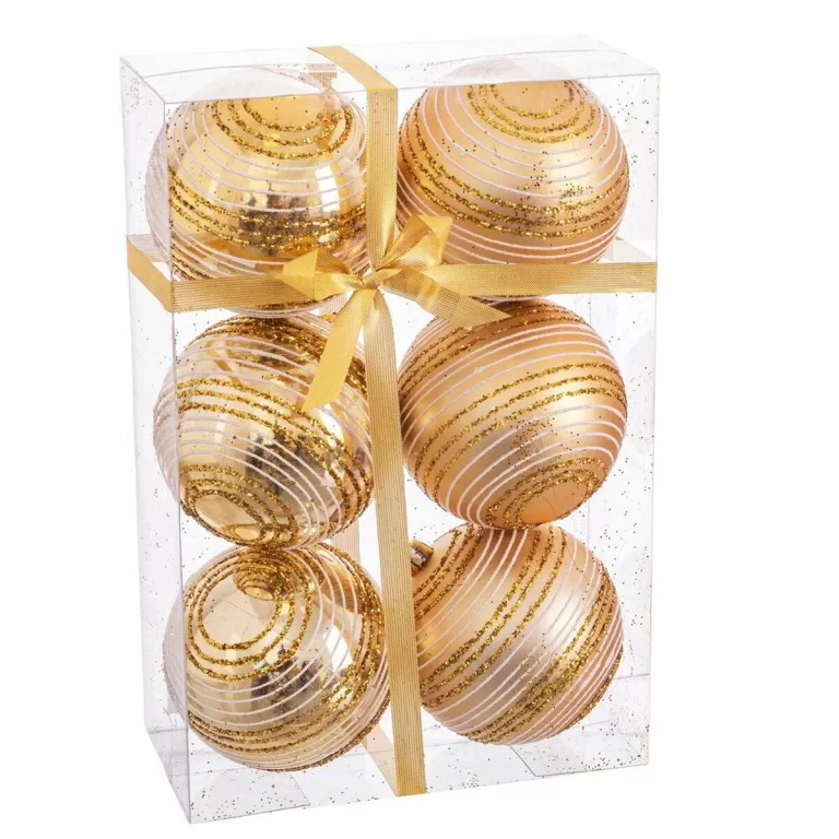 Kerstballen Gouden Plastic Spiraal 8 x 8 x 8 cm (6 Stuks)