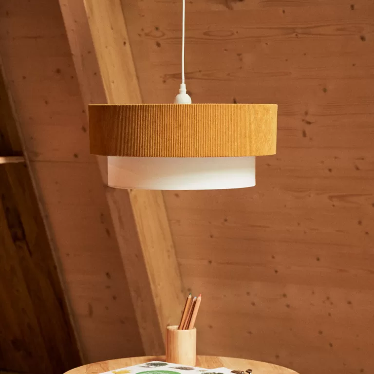Kave Home Hanglamp Bianella Katoen en rib - Mosterdgeel | Flickmyhouse