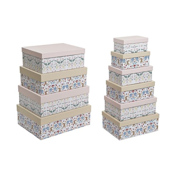 Set van opstapelbare opbergboxen DKD Home Decor dieren Blommor Karton (43