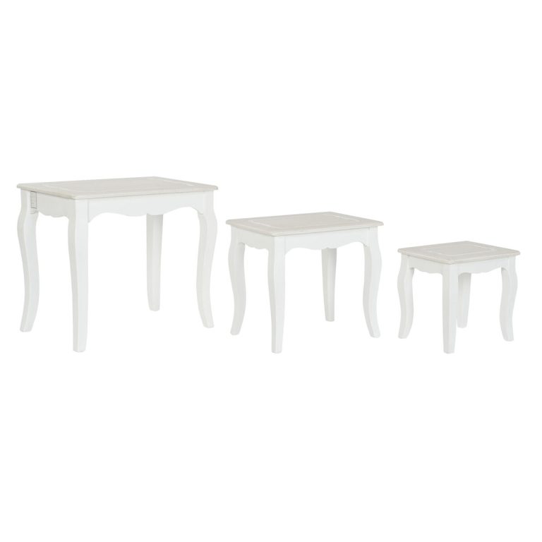 Set van 3 tafels DKD Home Decor Wit Lichtbruin 53 x 35 x 47 cm