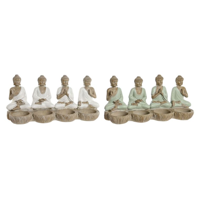 Decoratieve figuren Home ESPRIT Wit Groen Boeddha Orientaals 24 x 9 x 11 cm (2 Stuks)