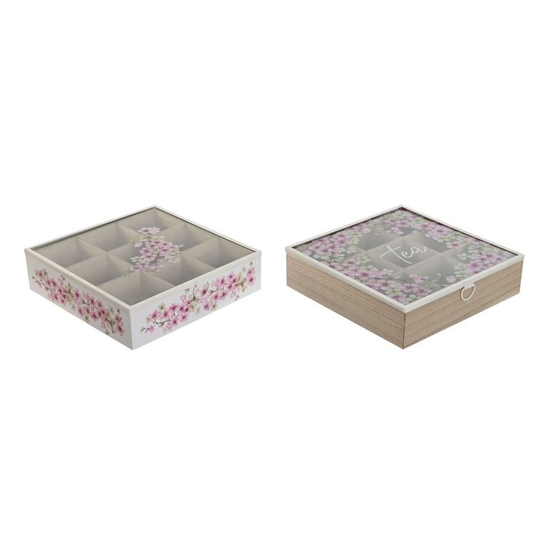 Box for Infusions Home ESPRIT Wit Roze Metaal Kristal Hout MDF 24 x 24 x 6