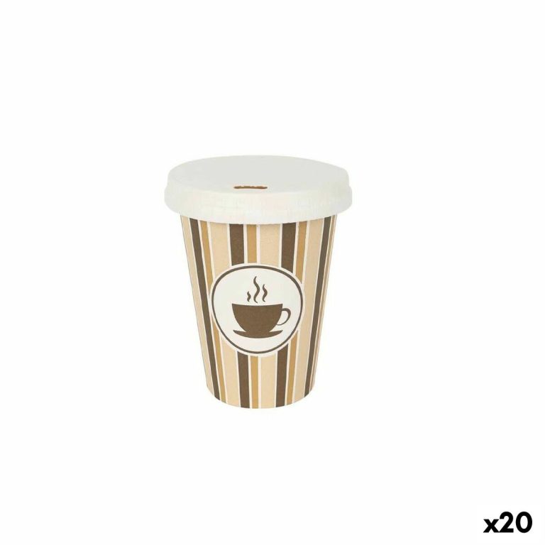 Glazenset Algon Met deksel Wegwerp Koffie Karton 8 Onderdelen 220 ml (20 Stuks)