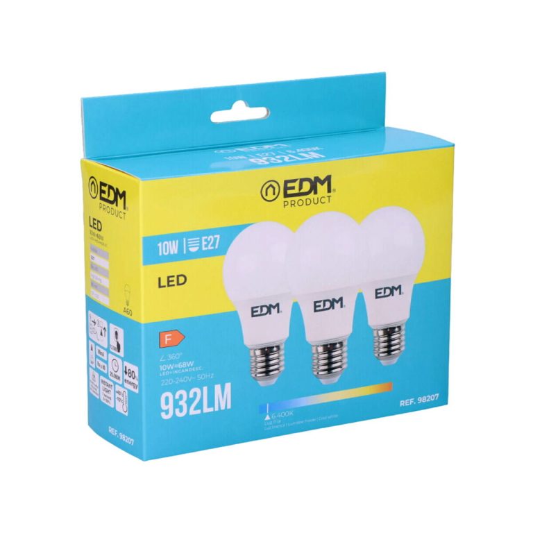 Pack of 3 LED bulbs EDM F 10 W E27 810 Lm Ø 6 x 10