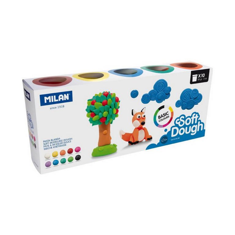 Plasticine Spel Milan Soft dough 913510B Geel Blauw Multicolour 85 g Plantaardig (10 Stuks)