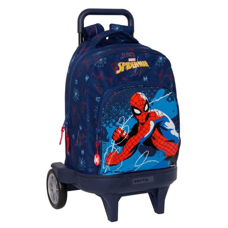 Schoolrugzak met Wielen Spider-Man Neon Marineblauw 33 X 45 X 22 cm