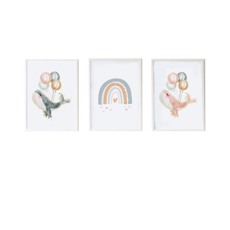 Set van 3 Schilderijen Crochetts 33 x 43 x 2 cm Regenboog Walvis 3 Onderdelen