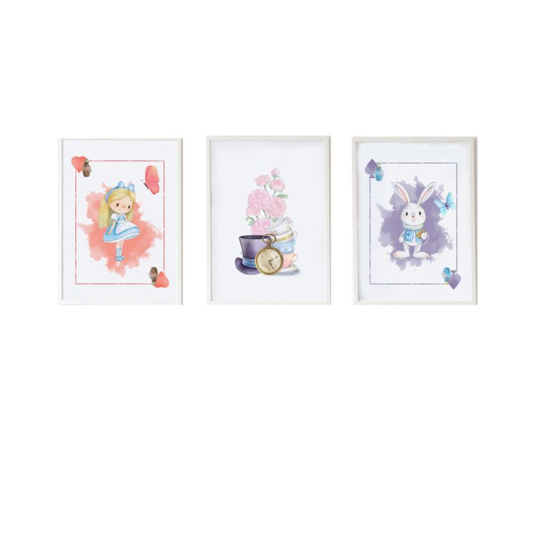 Set van 3 Schilderijen Crochetts Alice 33 x 43 x 2 cm Konijnenvlees Hartjes Meisje 3 Onderdelen