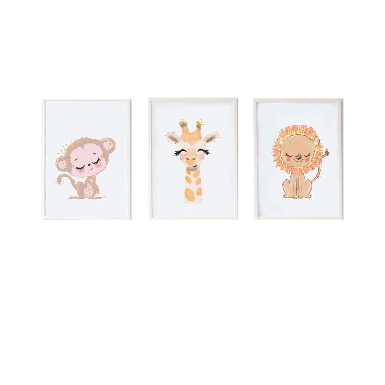 Set van 3 Schilderijen Crochetts 33 x 43 x 2 cm Giraf Leeuw Aap 3 Onderdelen