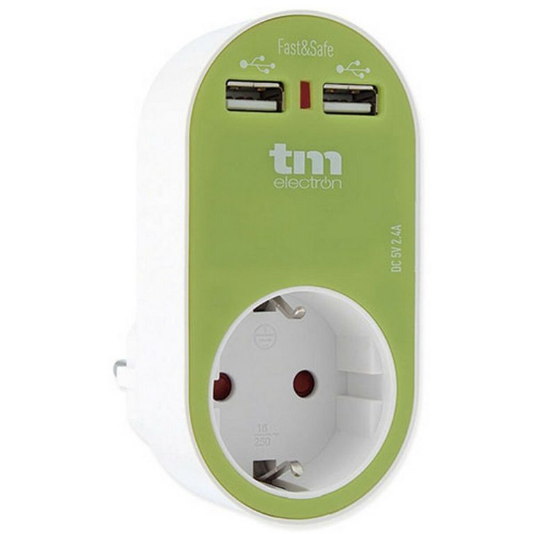 Wandstopcontact met 2 USB-Poorten TM Electron Groen
