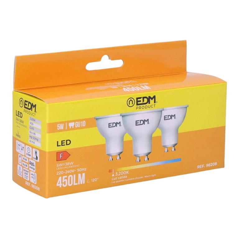 Pack of 3 LED bulbs EDM F 5 W GU10 450 lm Ø 5 x 5