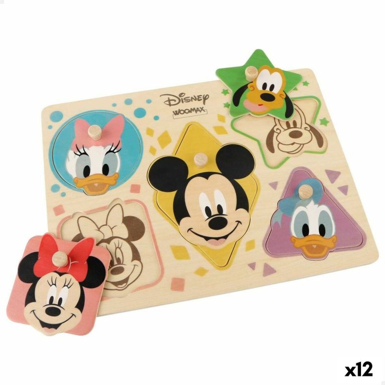 Houten Kinderpuzzel Disney + 2 Jaar 5 Onderdelen (12 Stuks)