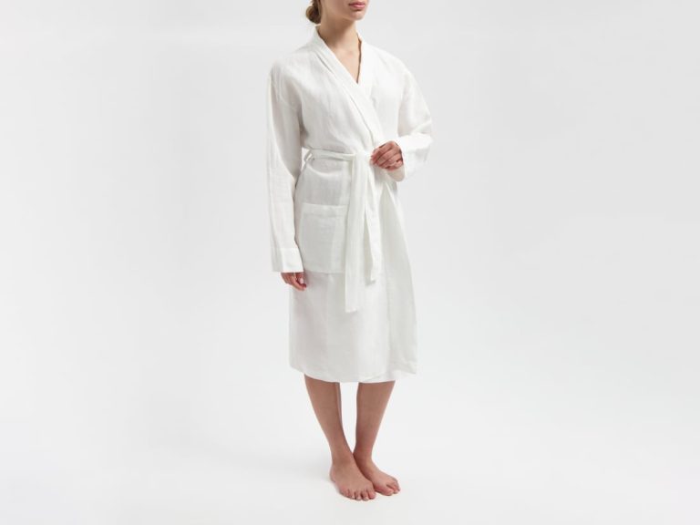 Yumeko Kimono badjas gewassen linnen pure white 100% gewassen linnen | Flickmyhouse