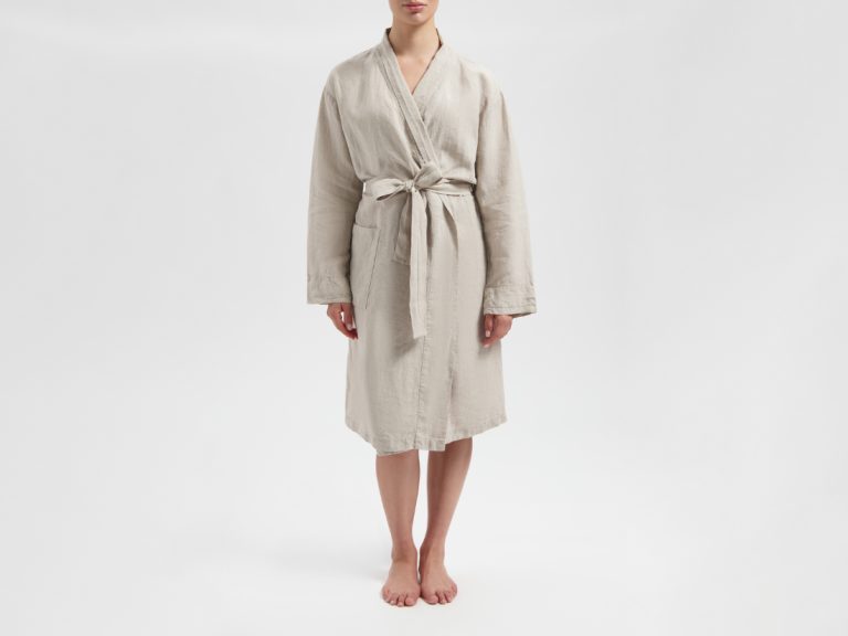 Yumeko Kimono badjas gewassen linnen natural M 100% gewassen linnen | Flickmyhouse