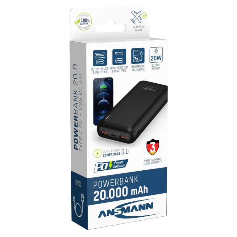 Ansmann Powerbank USB-C 20.000 mAh Zwart | Kopen bij Flickmyhouse